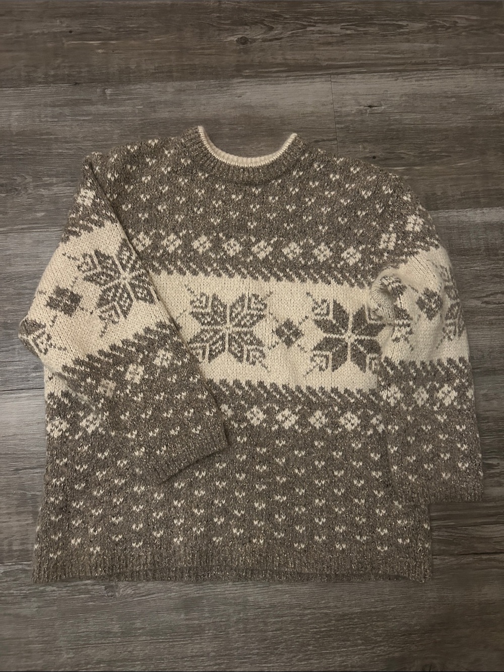 Vintage Cream and Taupe Nordic Snowflake Sweater wool.